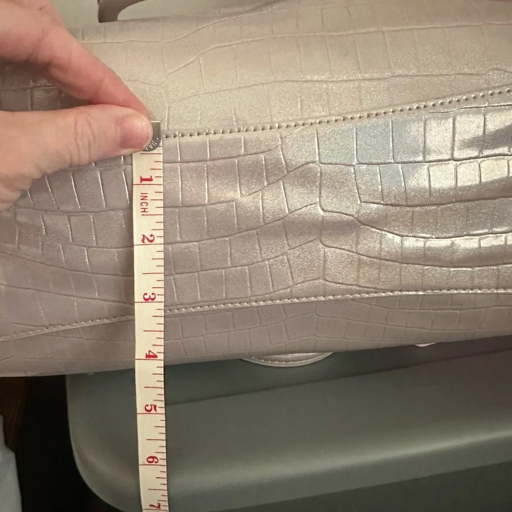 Karl Lagerfeld Iridescent Light Pink Croc-Embossed Satchel